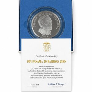 1974 Panamas 20 Balboas Silver Coin